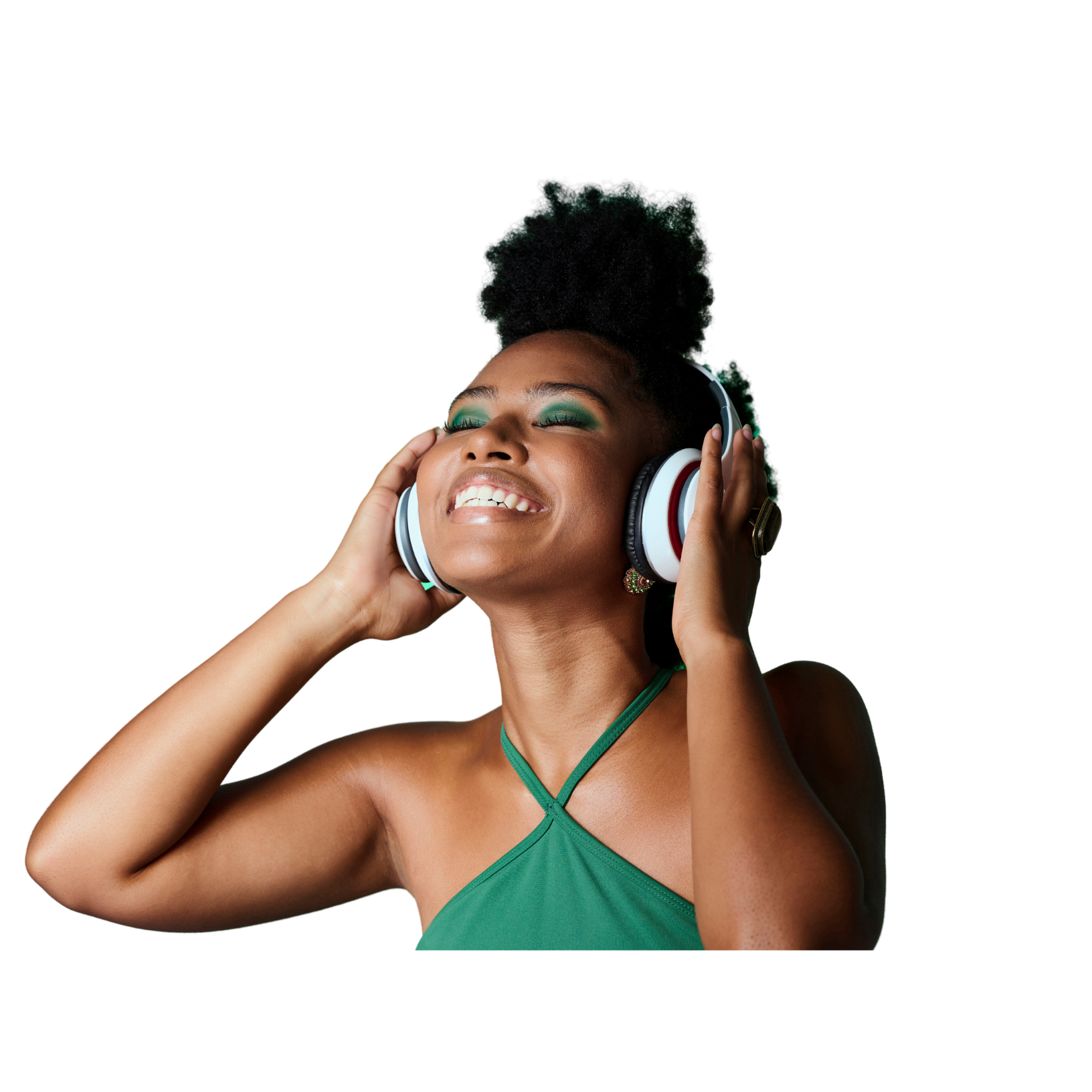 Happy woman listening to music with headphones